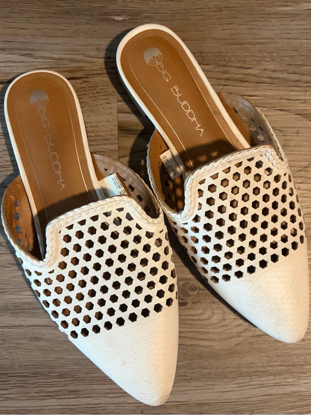 Big Buddha White Pointed Slip-On Mules